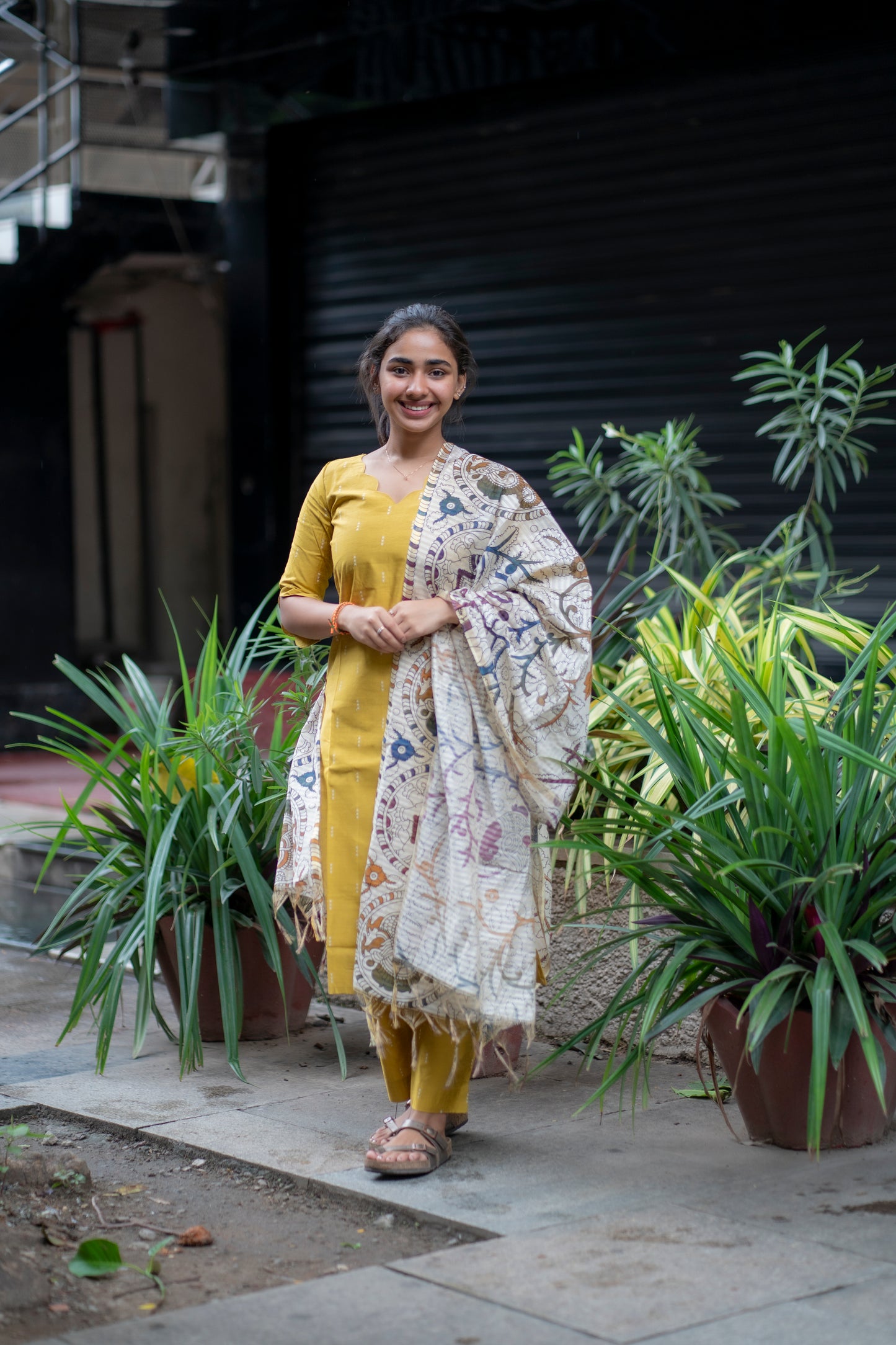 AL 449 Mustard Raw silk co ords with kalamkari dupatta