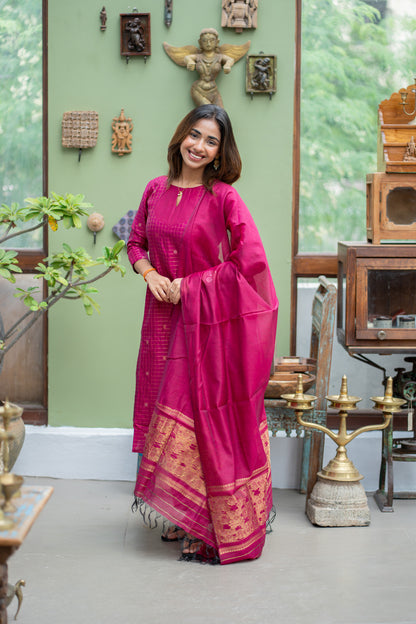 AL 615 Checked kora 3 piece silk suit (with lining)