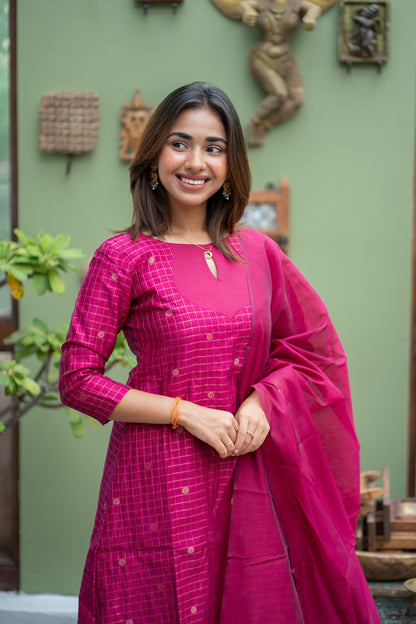 AL 615 Checked kora 3 piece silk suit (with lining)