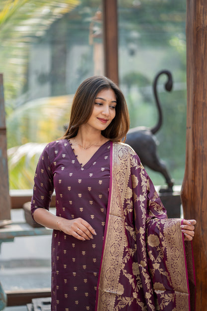 AL 608 Premium Katan 3 piece Silk suit set (with lining)