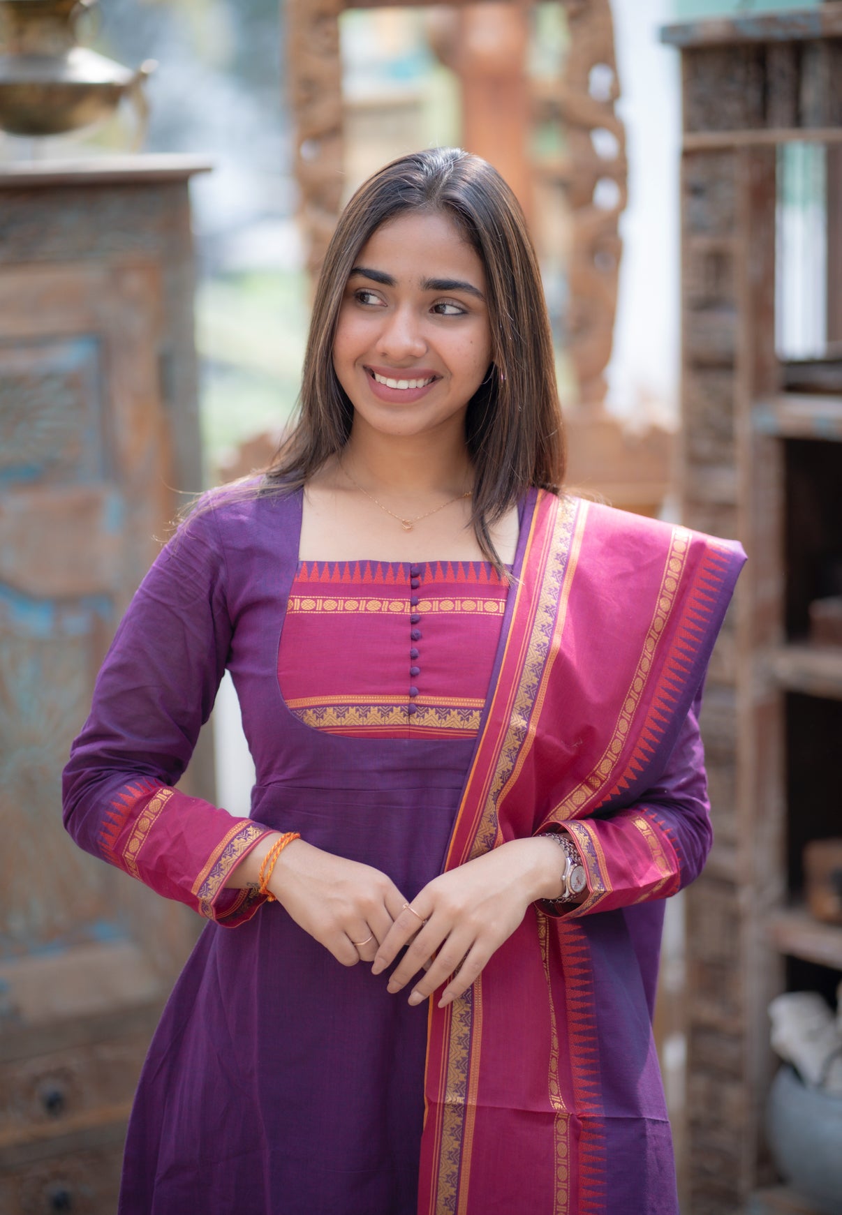 AL 548 Chettinad Cotton Anarkali with dupatta