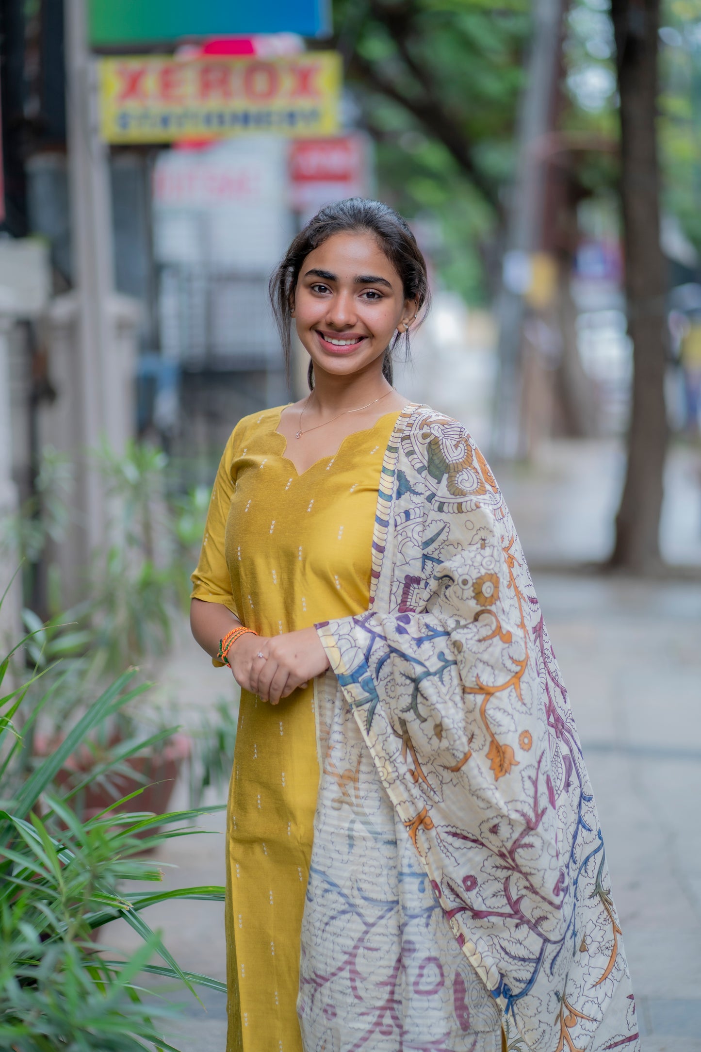 AL 449 Mustard Raw silk co ords with kalamkari dupatta