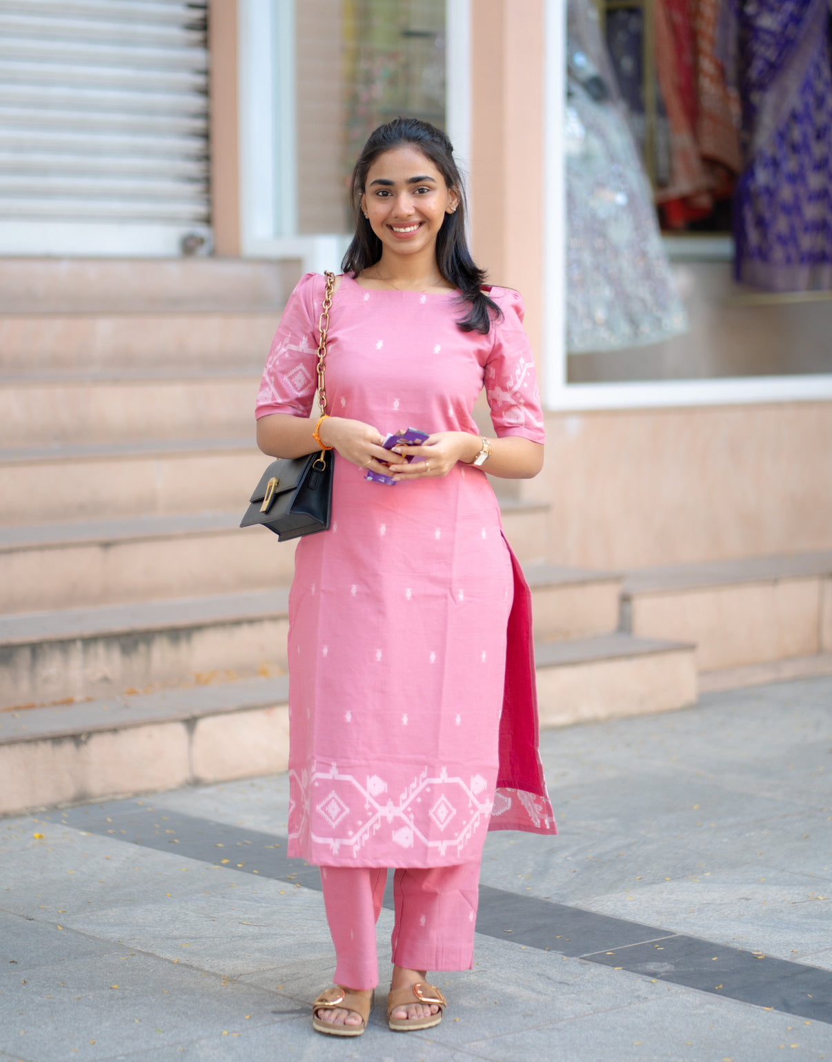 AL 528 Cotton co ords with jamdhani border (with lining)