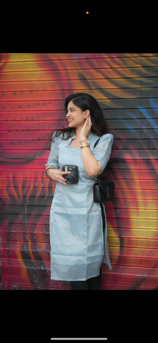 AL 441 Tissue kurti with silver zari with lining