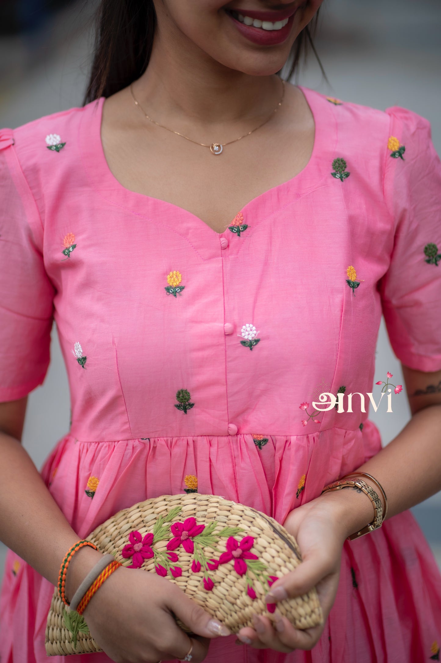 AL 474 Mul chanderi maxi with embroidery (with lining)