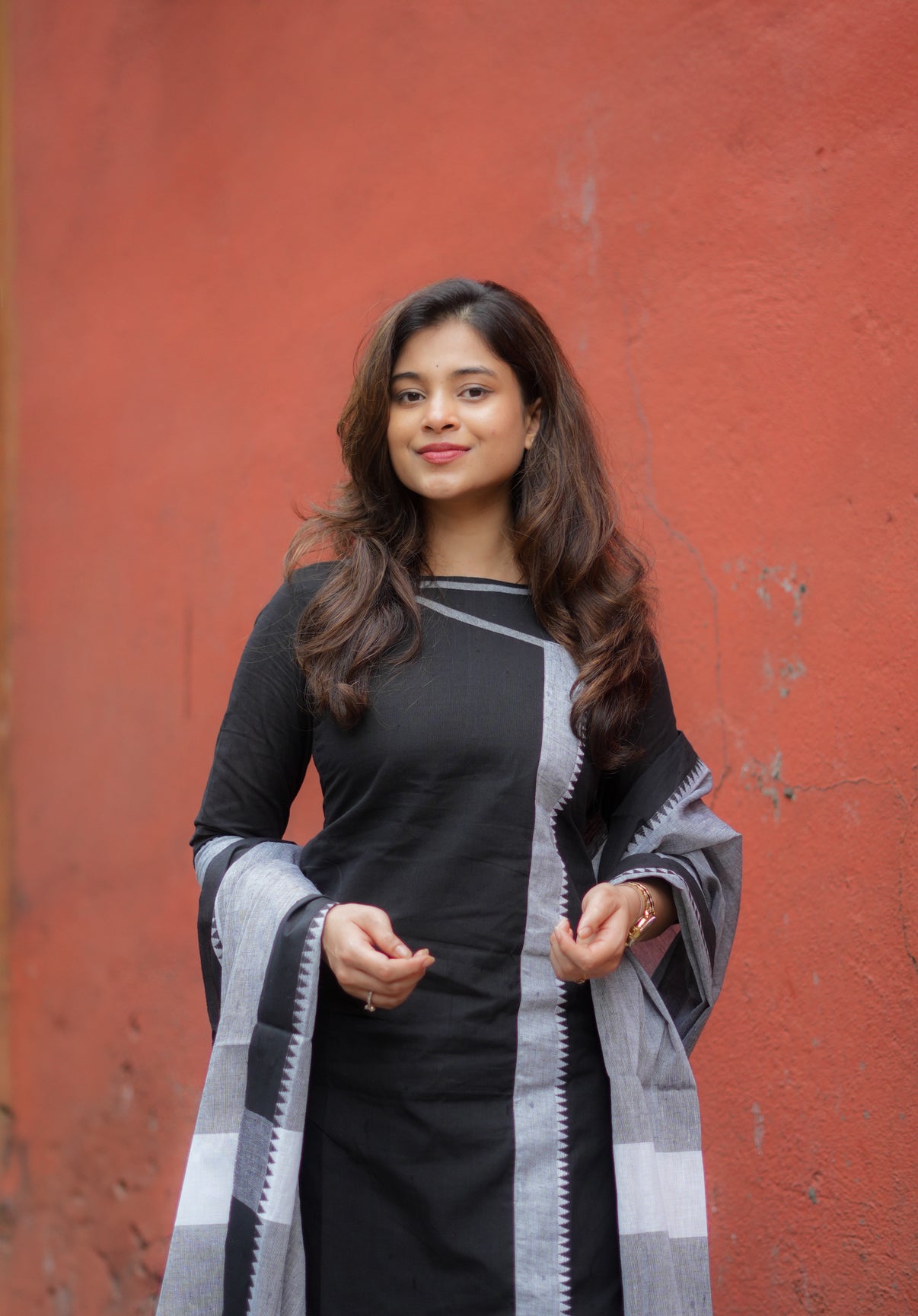 AL 456 Black cotton kurta set with duppatta