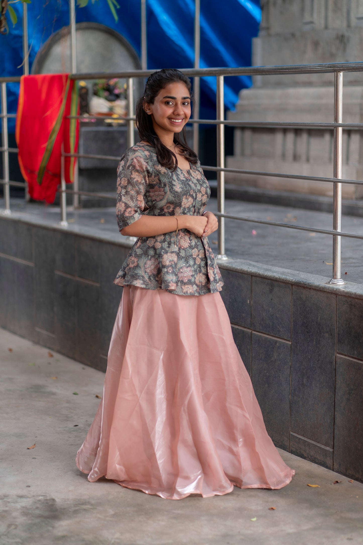 Tussar tunic top with soft organza Skirt