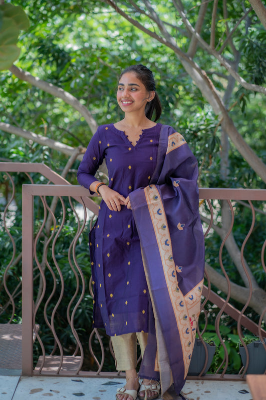AL 505 Raw silk kurti set with silk dupatta