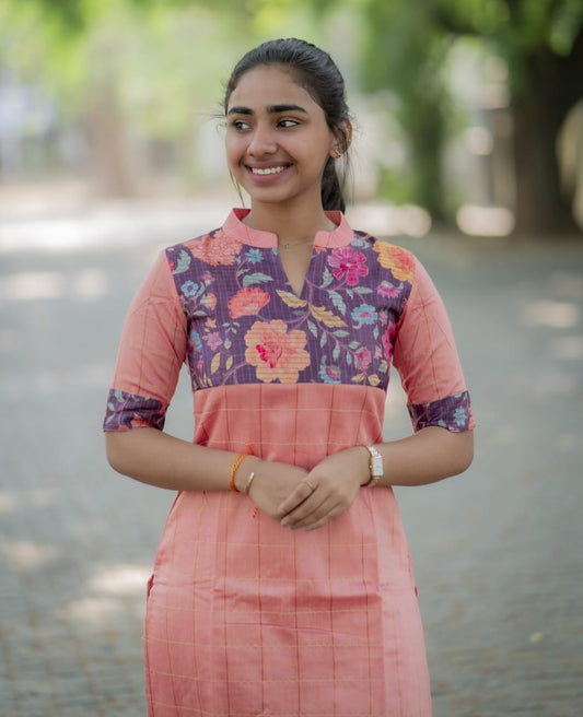 AL 593 Raw silk Kurti with floral patch (with lining)