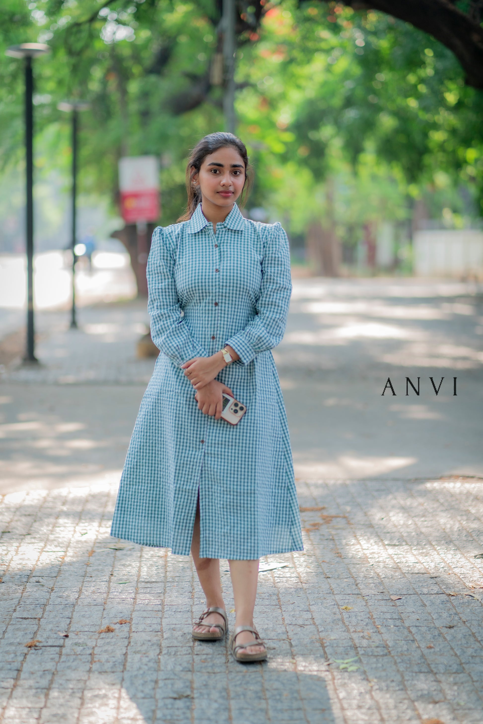checked maxi dress for women Citron Maxi Checked Dress