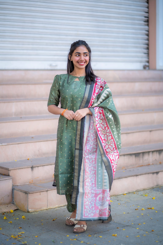 AL 517 Semi tussar kurta set with duppatta (with lining)