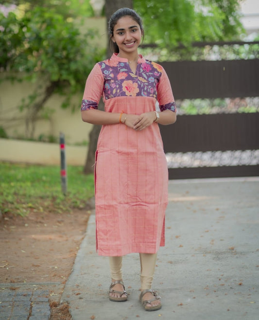 AL 593 Raw silk Kurti with floral patch (with lining)