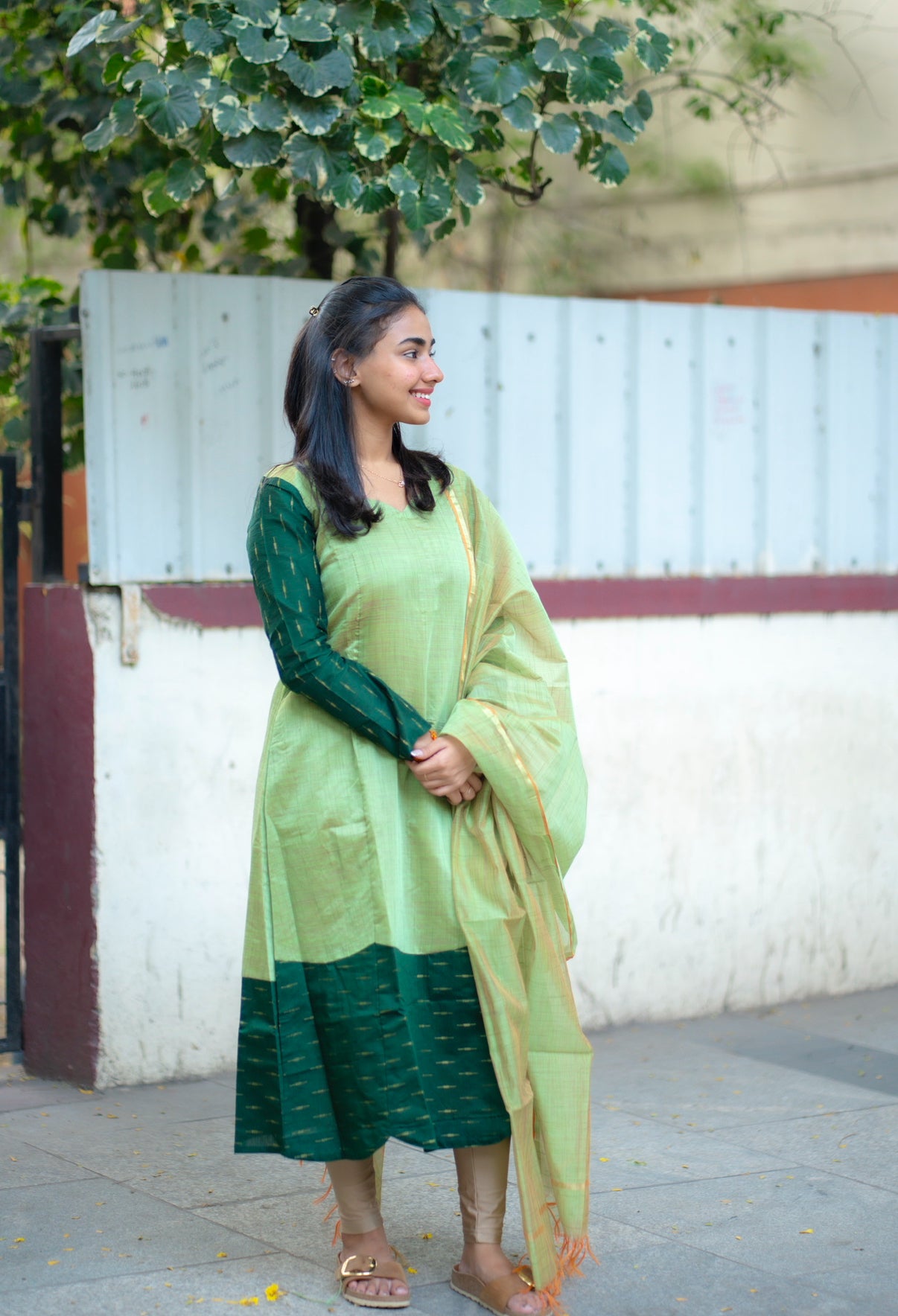 AL 531 Raw silk A line kurti with dupatta (with lining)