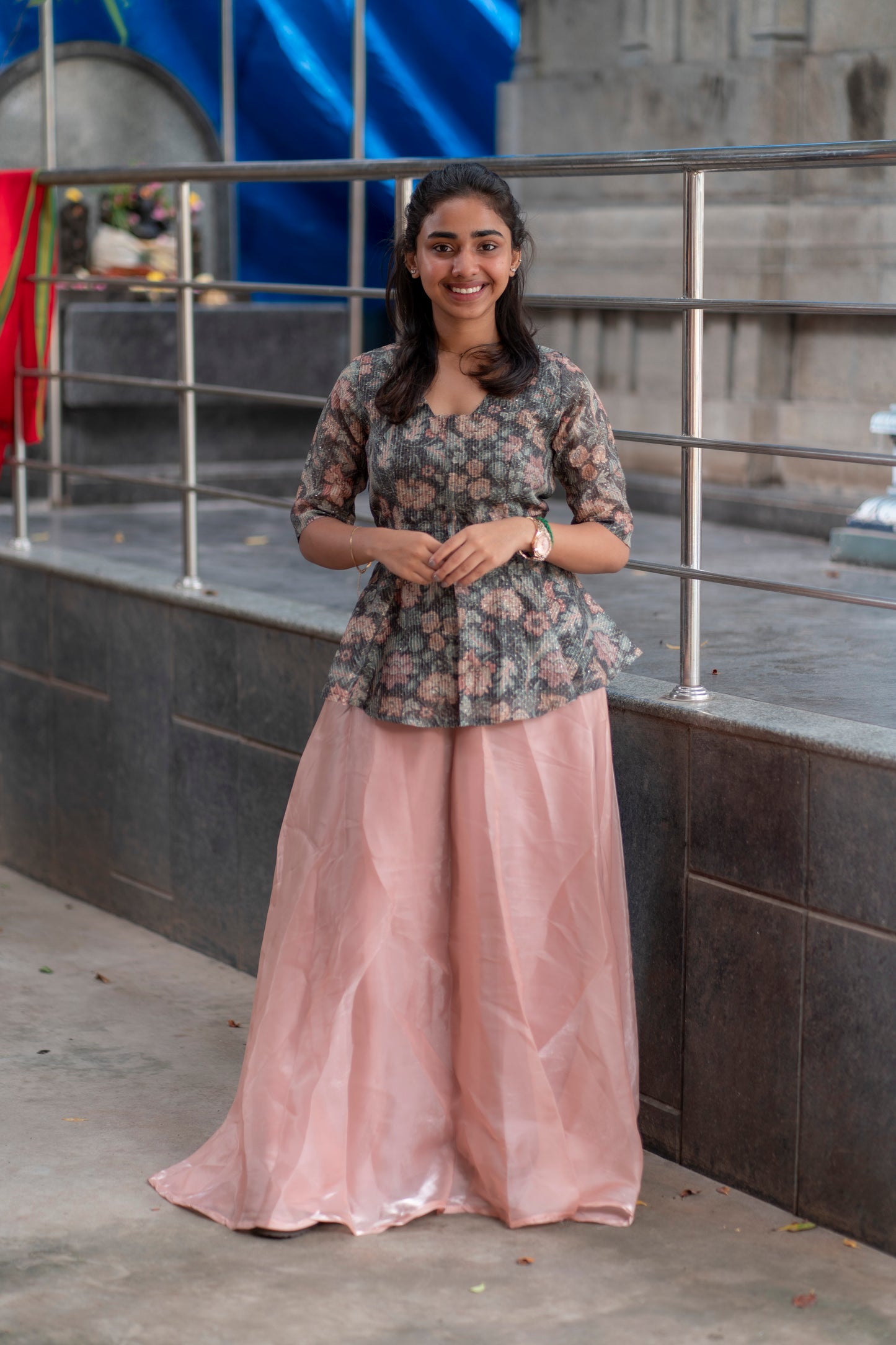 Tussar tunic top with soft organza Skirt