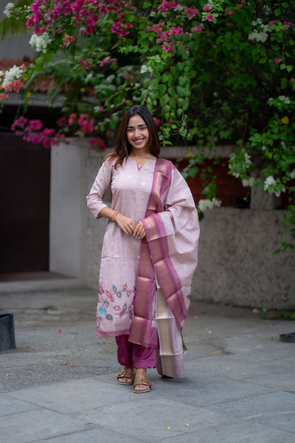 AL 581 semi tussar kurta set with dupatta (with lining)