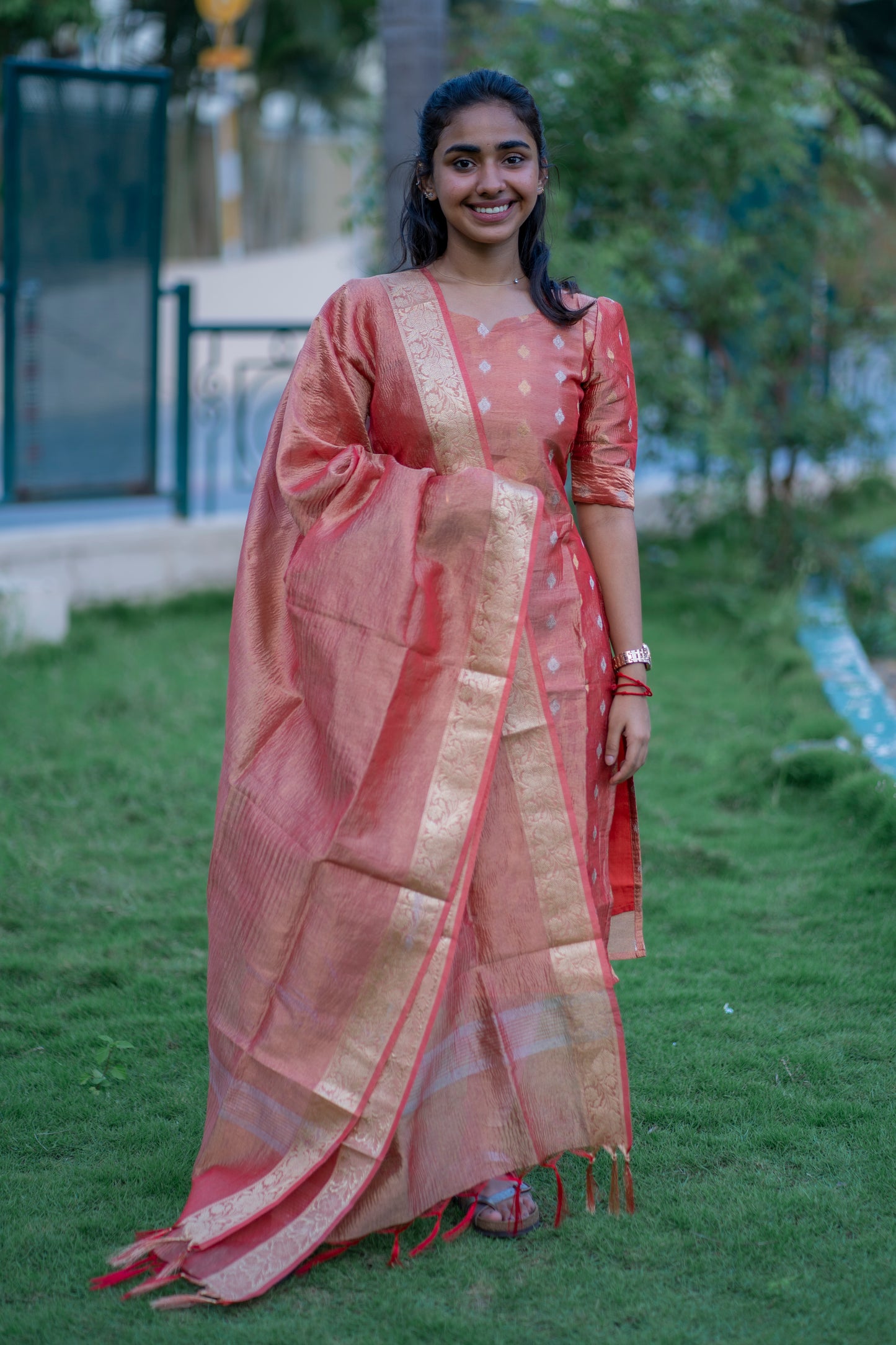 Crush tissue kurti with duppatta