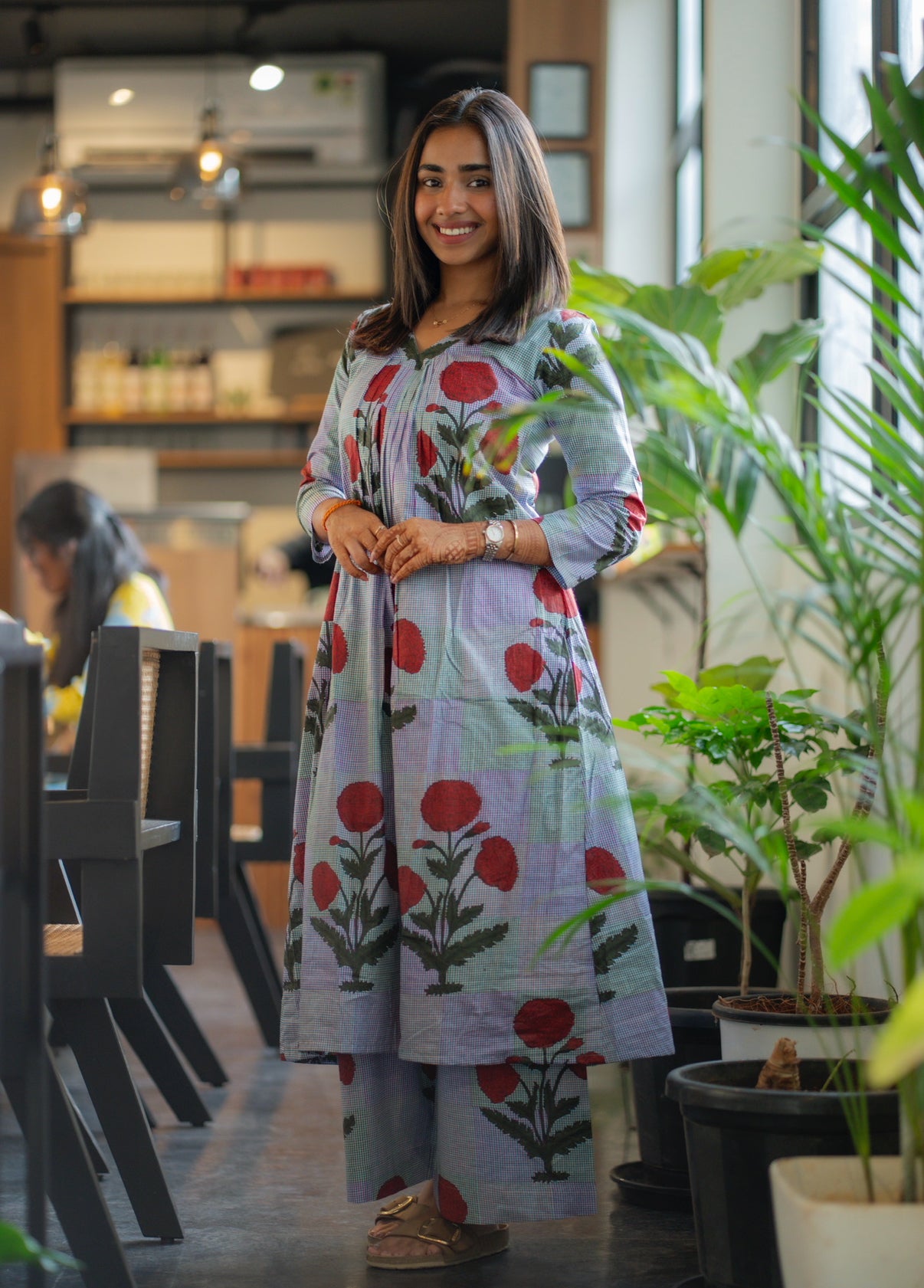 AL 562 Cotton A line kurti with palazzo pants (with lining )