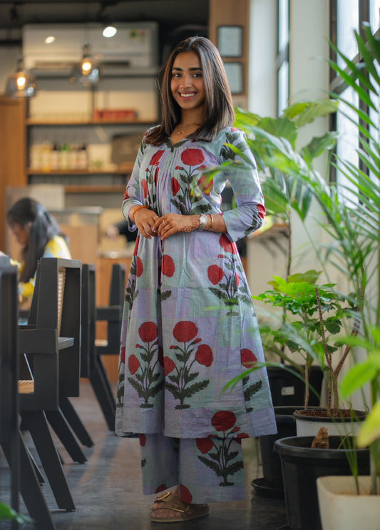 AL 562 Cotton A line kurti with palazzo pants (with lining )