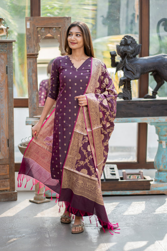 AL 608 Premium Katan 3 piece Silk suit set (with lining)