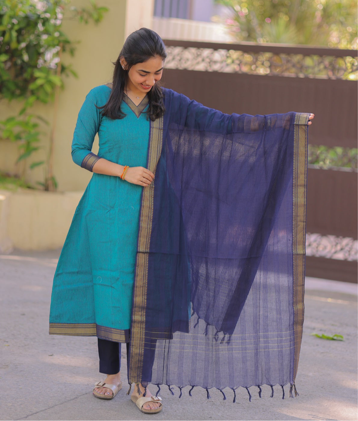 AL 492 Mangalagiri Cotton A line kurti with duppatta (with lining)