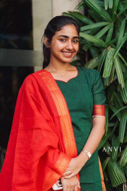 AL 392 Mangalagiri set with duppatta (with lining)