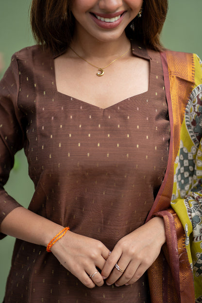 AL 610 Raw silk set with Kalamkari dupatta (with lining)