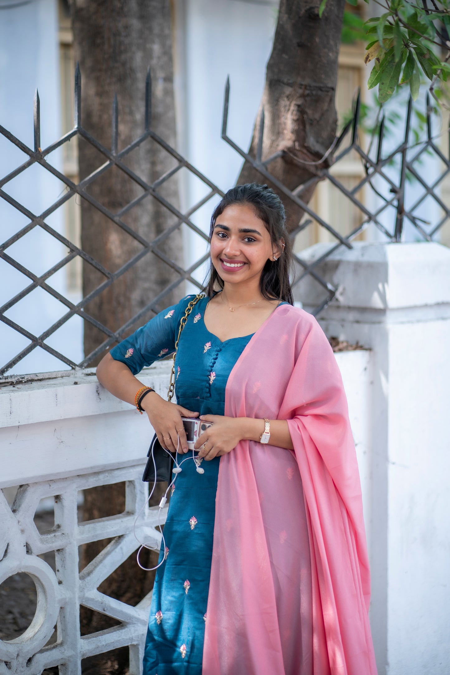 AL 510 Tussar A line kurti with embroidery motif with dupatta with lining