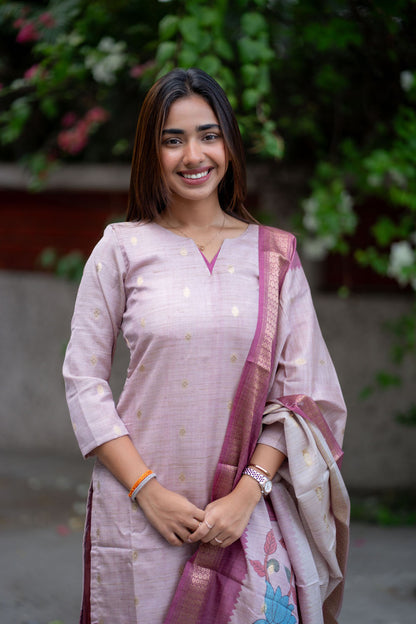 AL 581 semi tussar kurta set with dupatta (with lining)