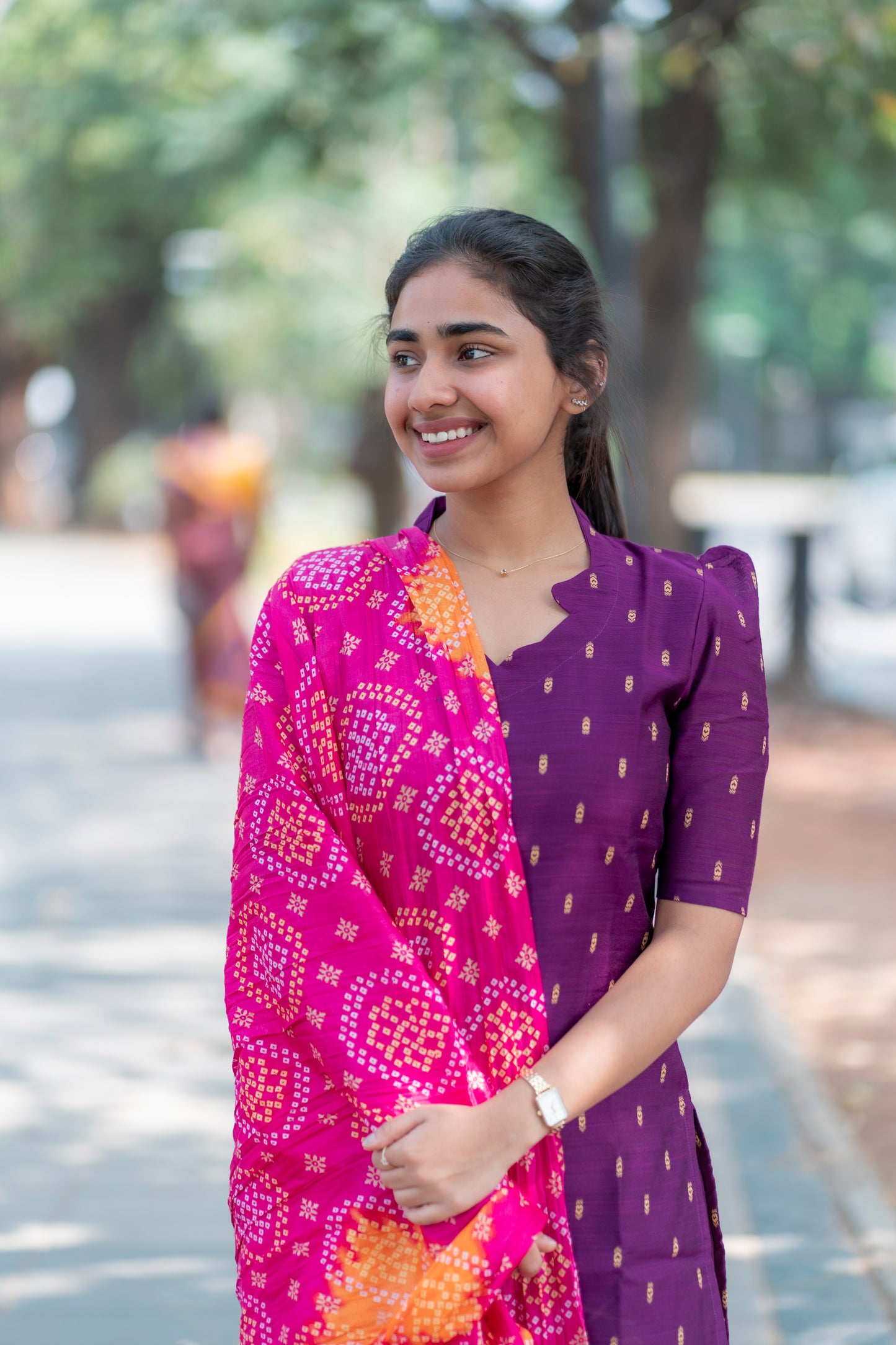 AL 353 Raw silk Kurti with Bandhini dupatta