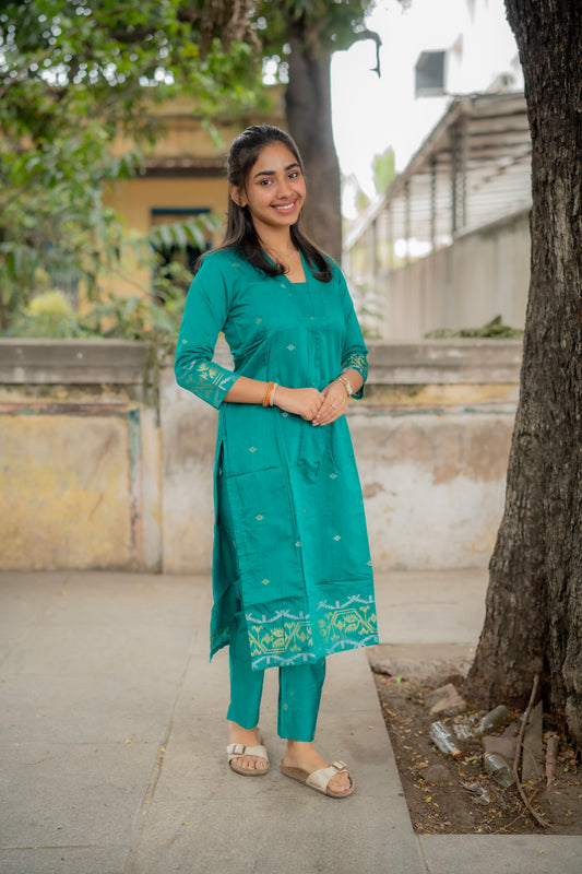 AL 481 Raw silk co ords with jhamdhani border