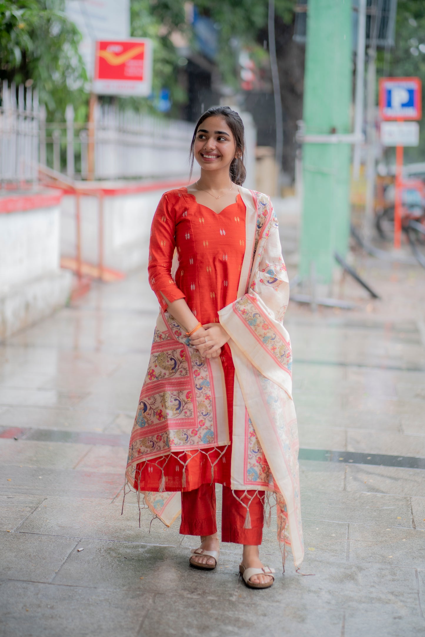 AL 471 Raw silk A line kurta set with silk dupatta