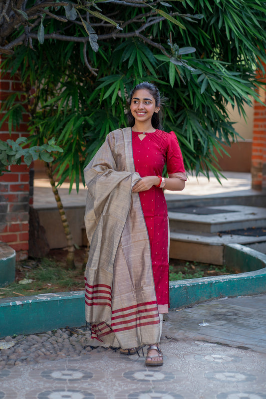 AL 358 Raw silk Kurta set with duppatta (with lining)