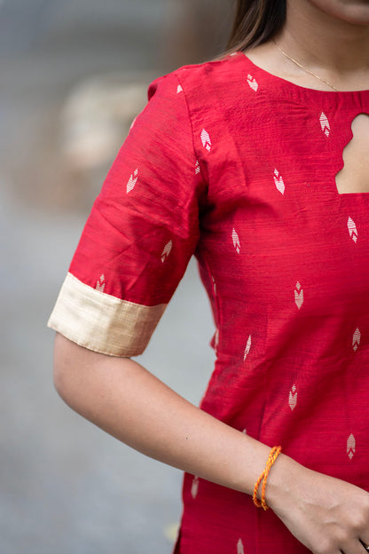 AL 583 Red raw silk 3 piece set with lining