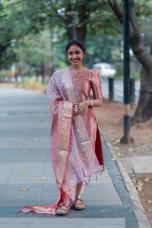 AL 344 Crush tissue kurti with duppatta