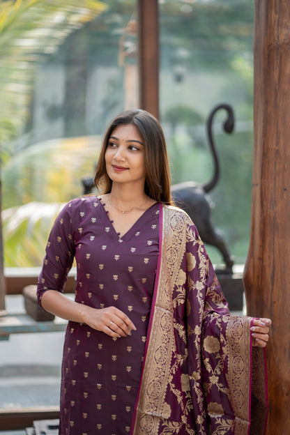 AL 608 Premium Katan 3 piece Silk suit set (with lining)