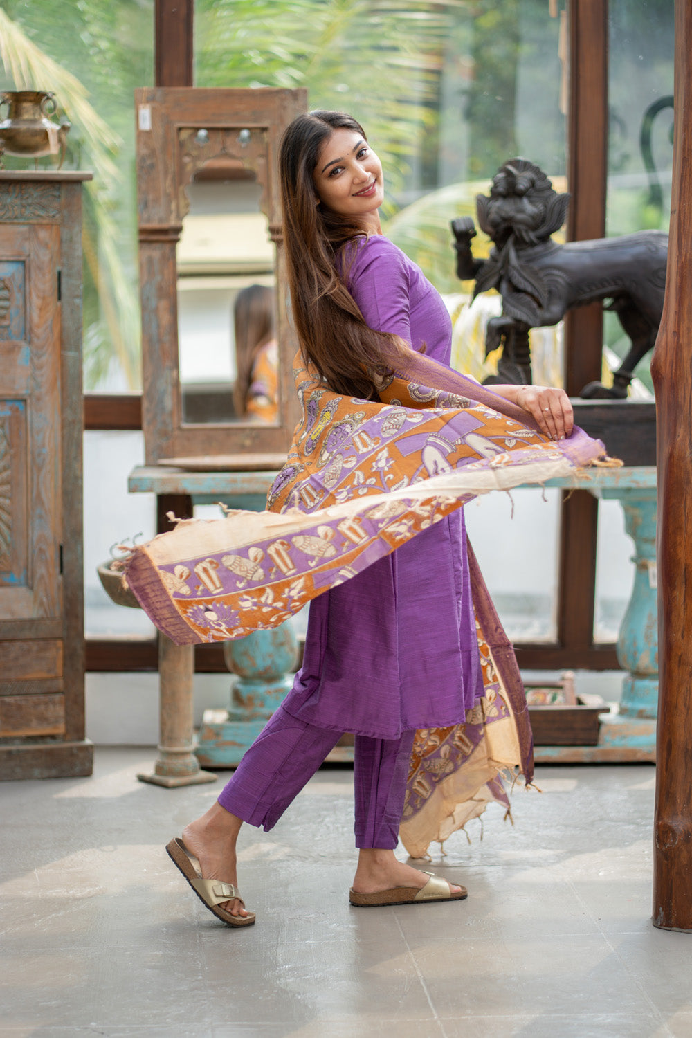 AL 614 Raw silk A line co ords with kalamkari dupatta (with lining)