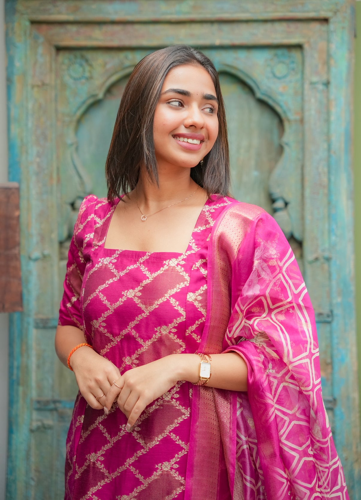 AL 544 Banaras A line kurta set with dupatta (with lining)