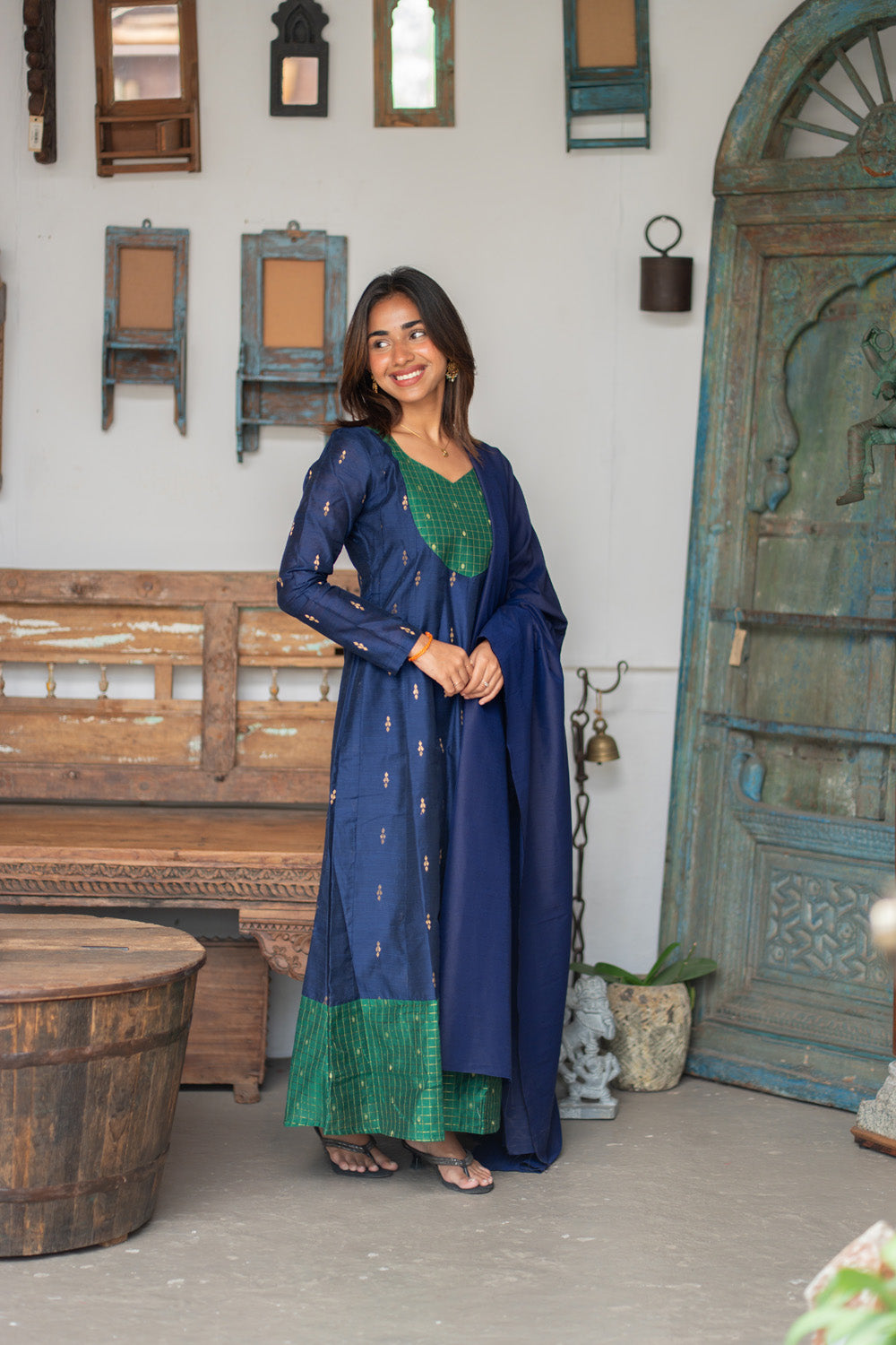 AL 611 Raw silk Anarkali with dupatta (with lining)