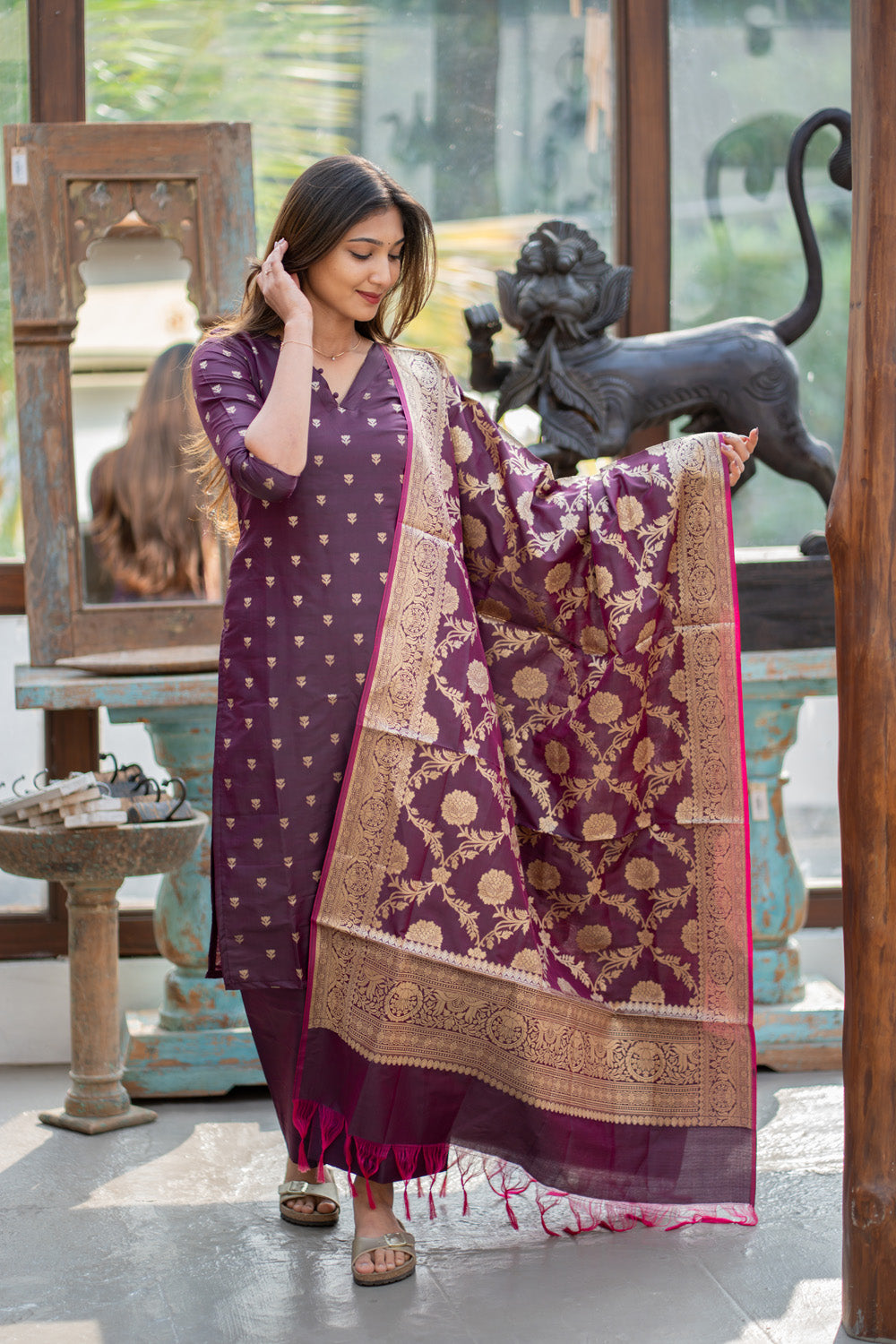 AL 608 Premium Katan 3 piece Silk suit set (with lining)