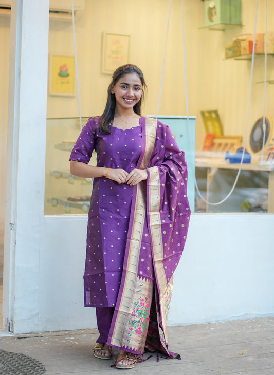 AL 533 Premium Silk Kurta set with Paithani duppatta