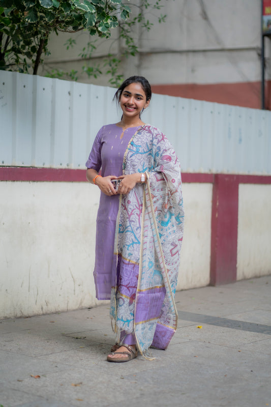 AL 453 Raw silk co ords with kalamkari dupatta