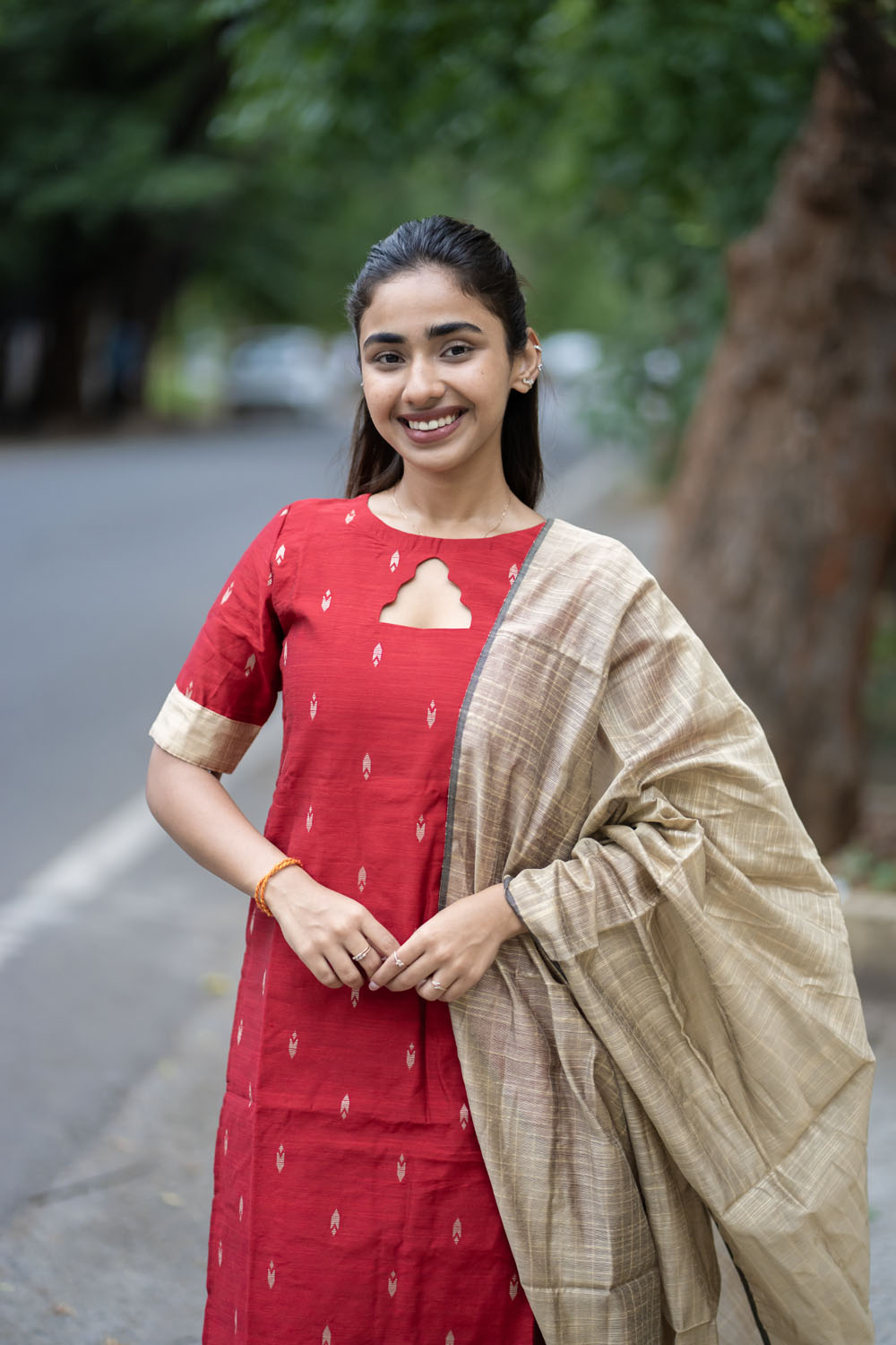AL 583 Red raw silk 3 piece set with lining