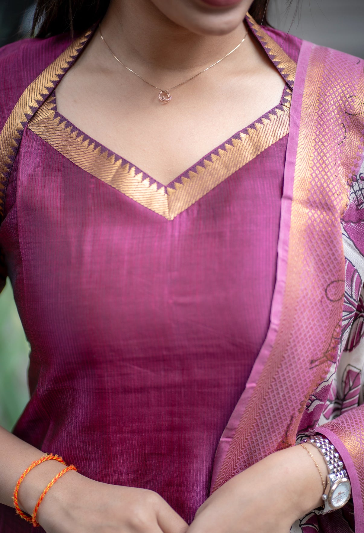 AL 557 Mangalagiri Kurti with nizam border dupatta (with lining)