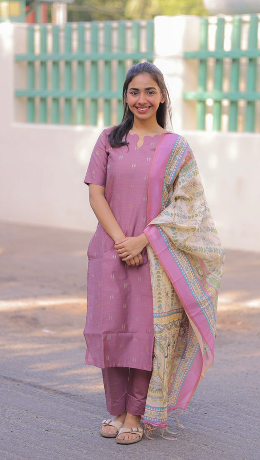 AL 495 Raw silk kurta set with silk dupatta with lining