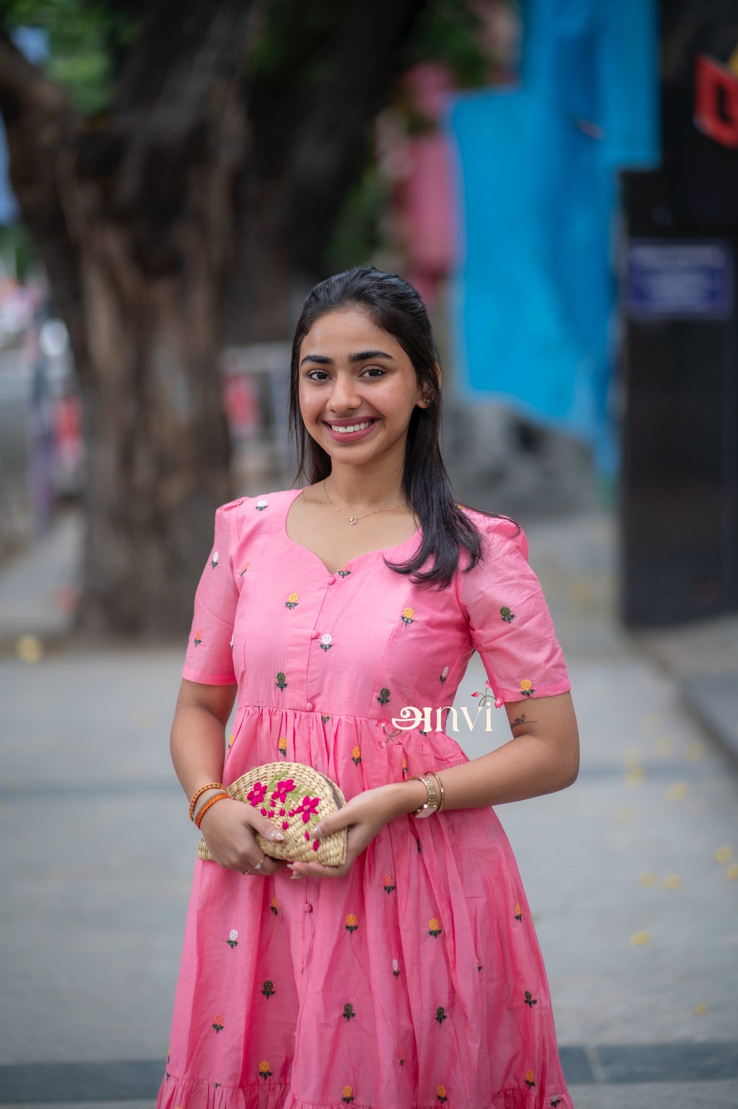 AL 474 Mul chanderi maxi with embroidery (with lining)