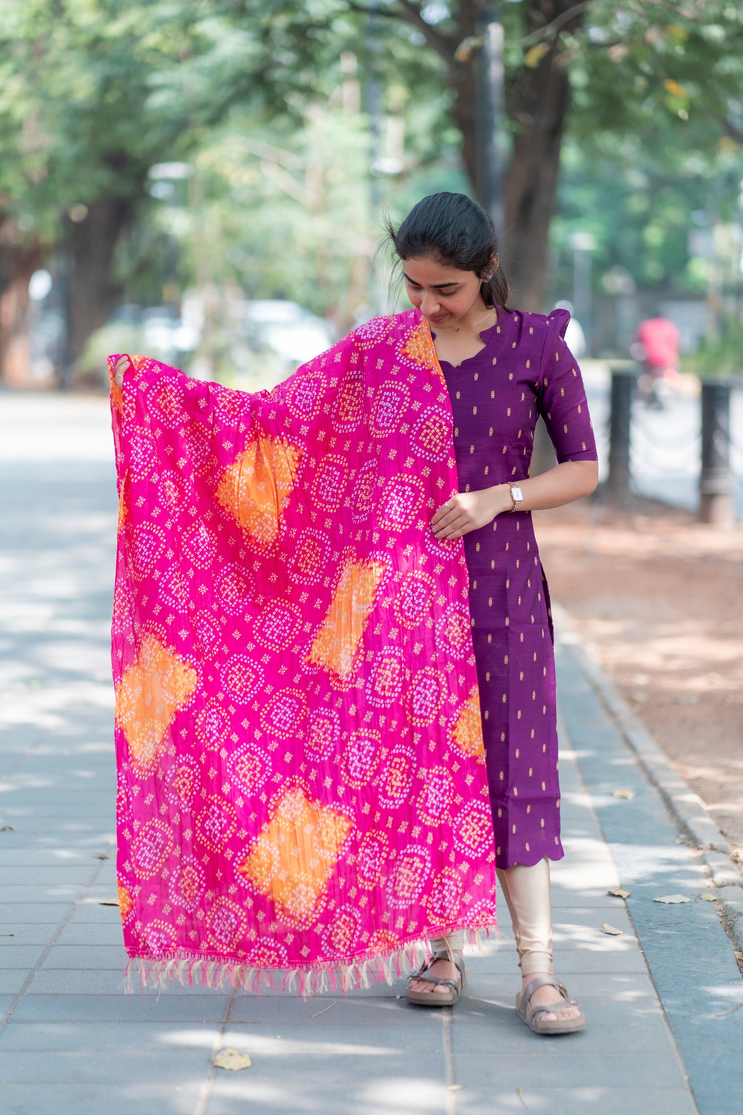 AL 353 Raw silk Kurti with Bandhini dupatta