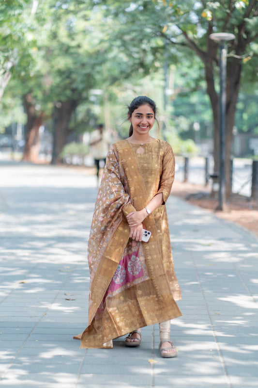 AL 343 Semi tussar kurti with duppatta