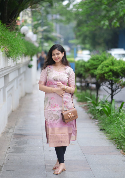 AL 443 Tissue Kurti with border (with lining )