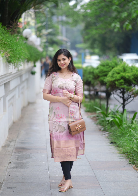 AL 443 Tissue Kurti with border (with lining )