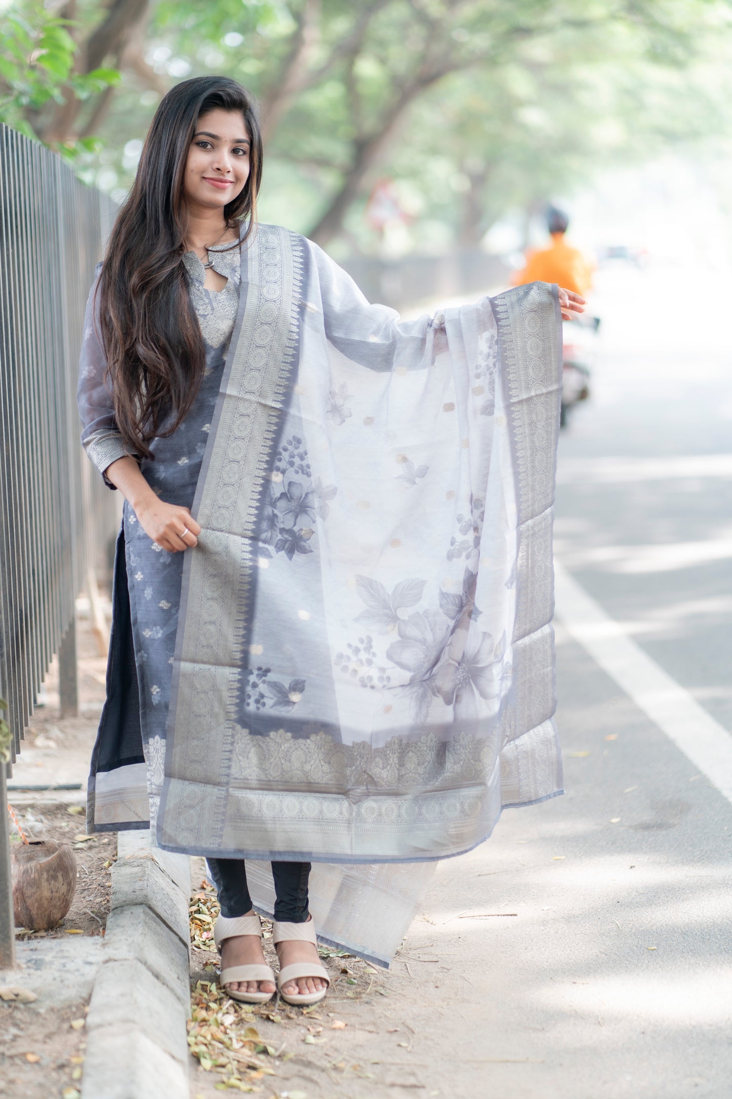 Chanderi kurti with duppatta with lining